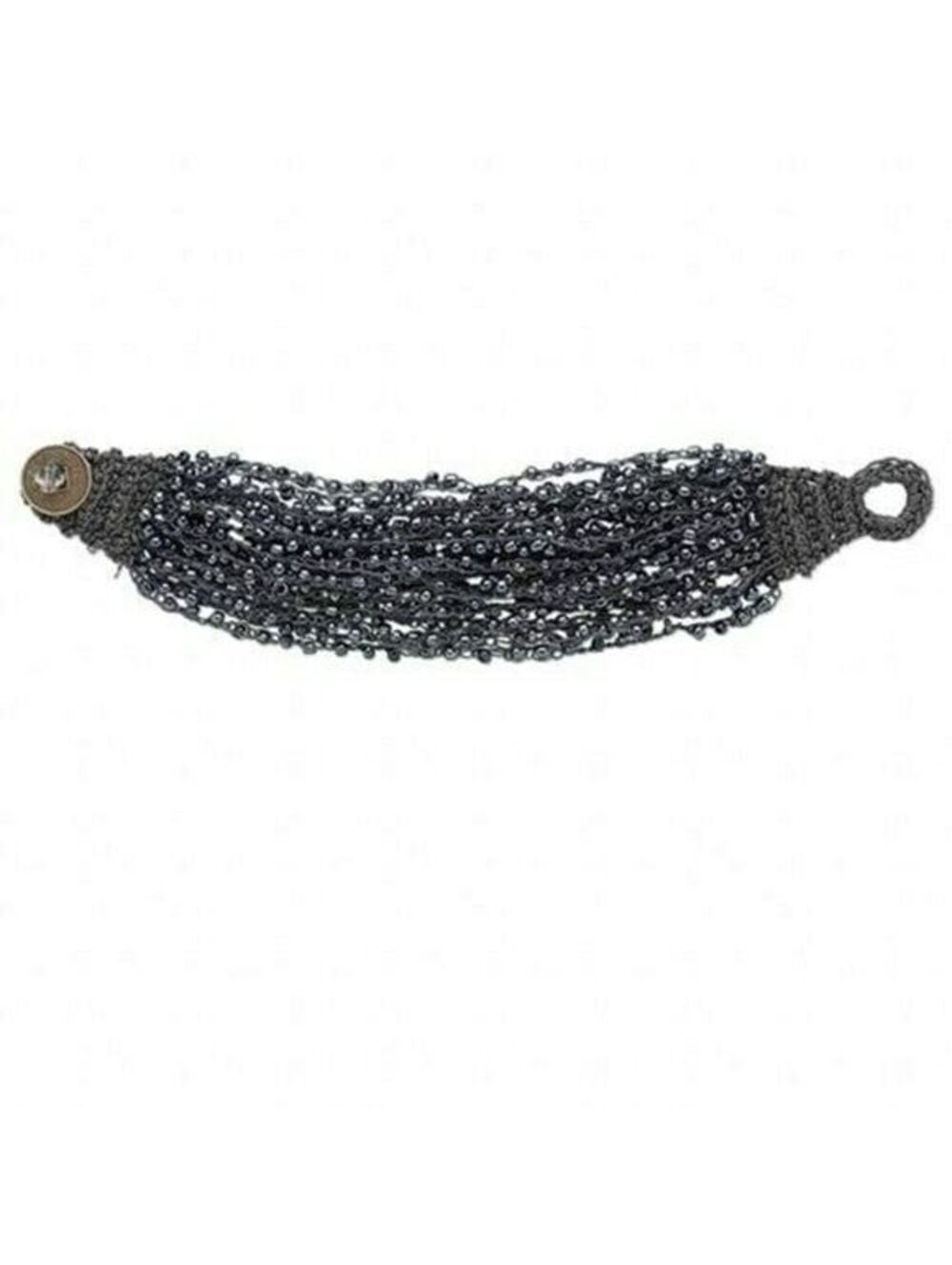 22-Strand Handcrafted Woven Charcoal Gray Beaded Glass Bracelet with Coin Clasp